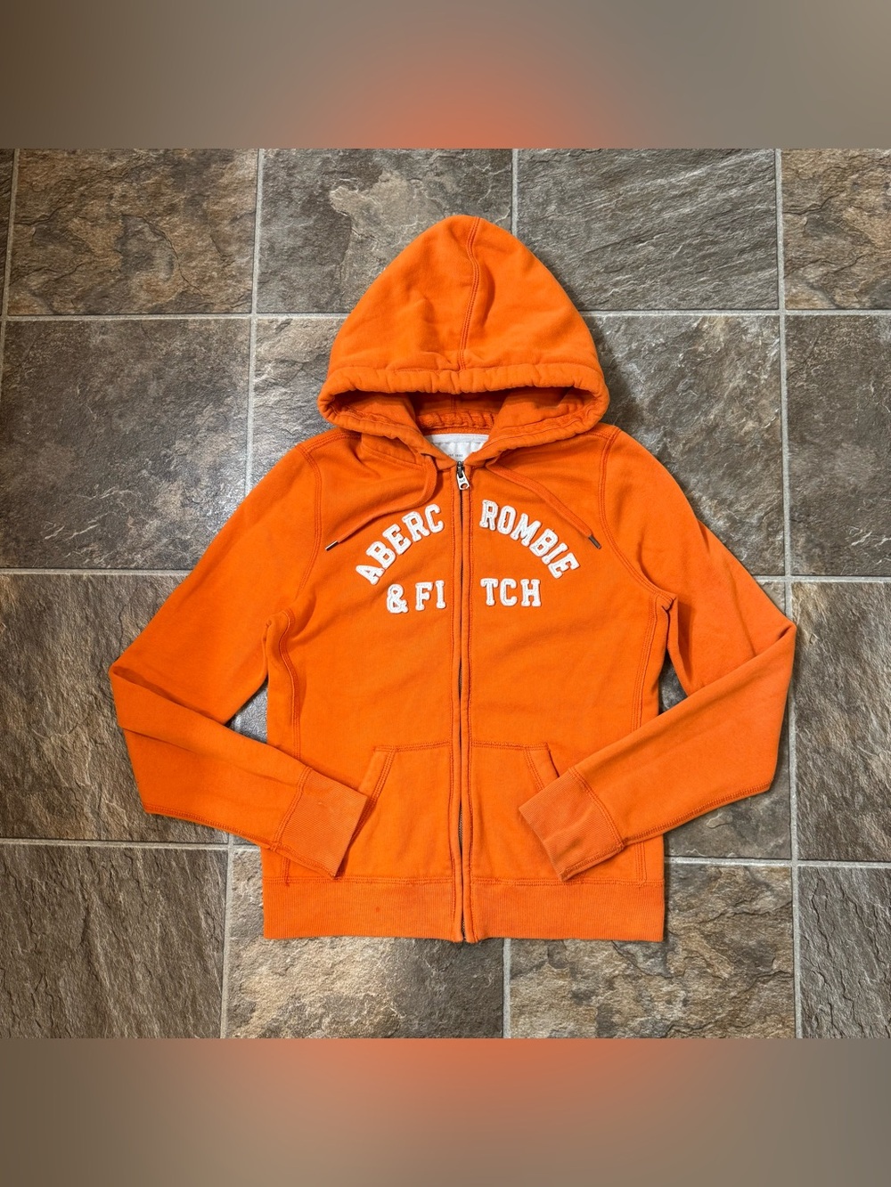 Abercrombie & Fitch Womens Orange Vintage Y2K Embroidered Zip Up Hoodie Large